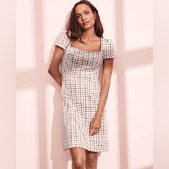 Ann Taylor Dresses & Skirts - New nwt Ann Taylor Madras Plaid Puff Sleeve Flare Dress In Winter White Womens 8